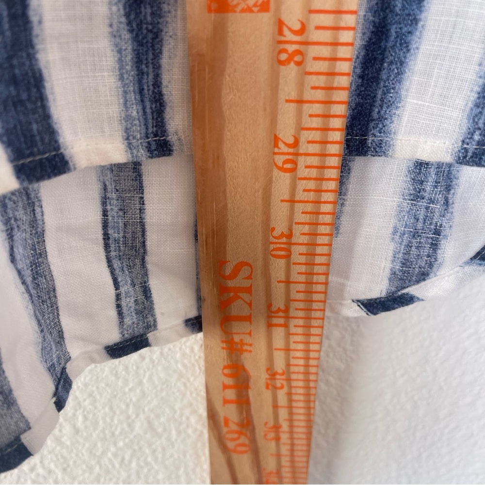 Chicos Linen Shirt sz 3 US 16 White Navy Striped No Iron Button Up Coastal Chic - Picture 4 of 7